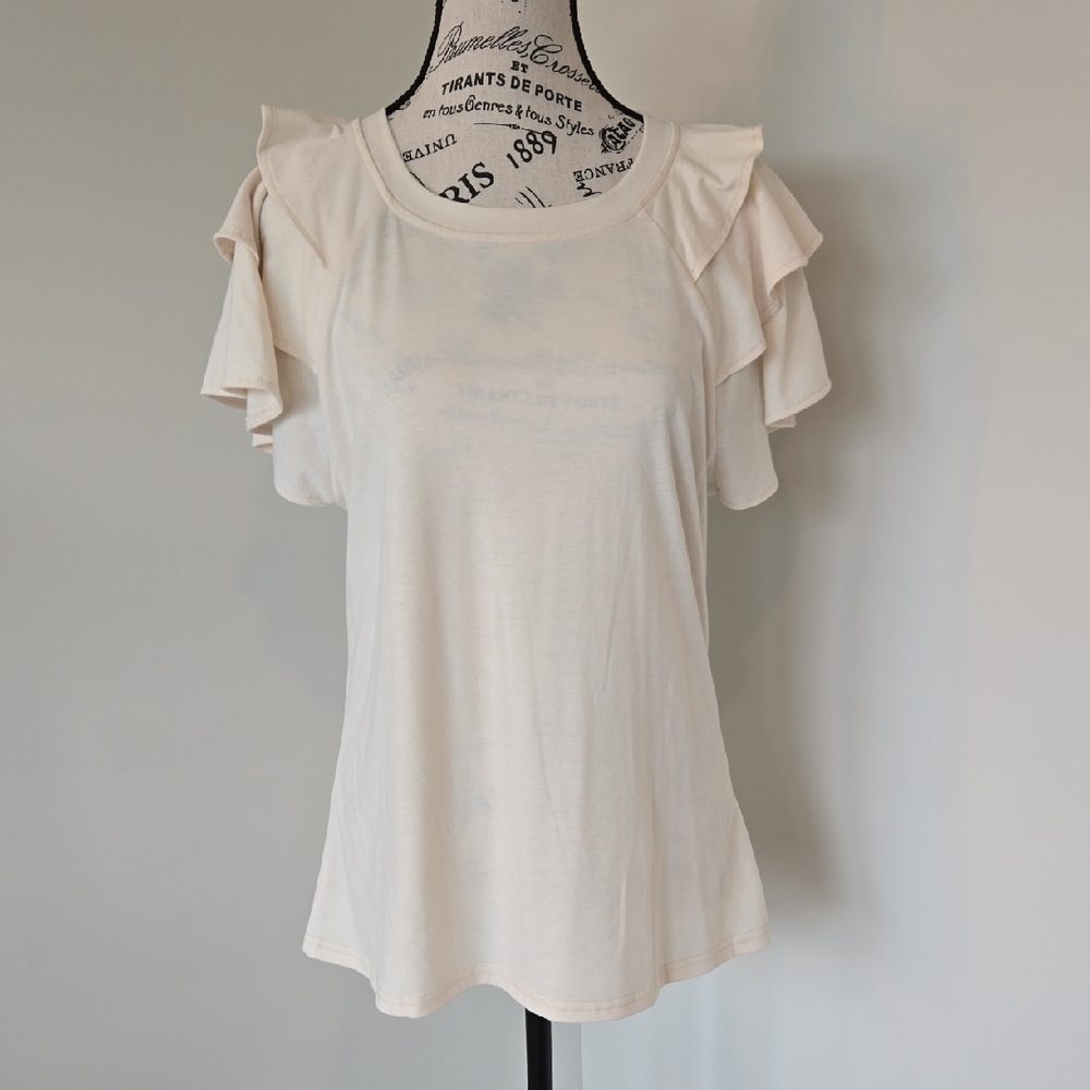Elegant Cream Ruffle Sleeve Top - Picture 1 of 4
